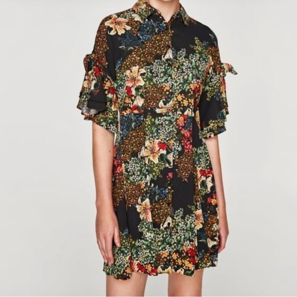 Zara Basic Tropical Print Button Down Mini Dress … - image 3